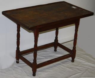 Appraisal: Tavern table with tray top pine and maple stretcher base