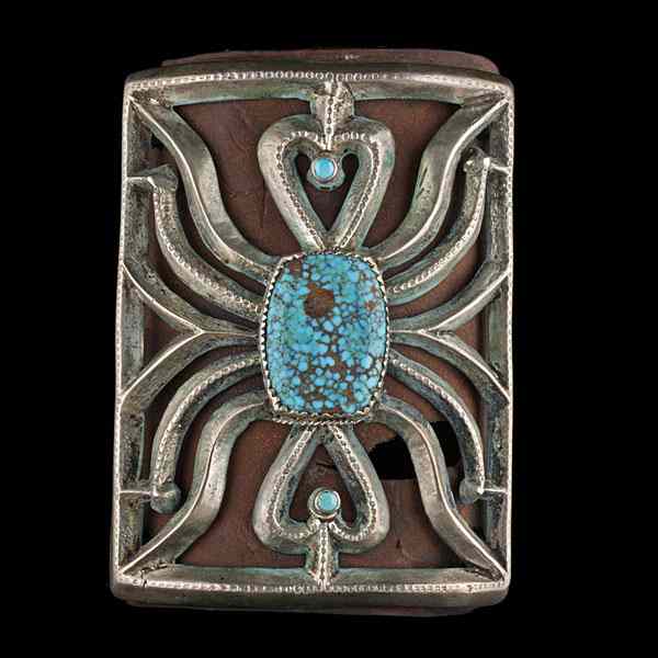 Appraisal: Navajo Tufa-Cast Silver and Turquoise Ketoh Collected by Virginia Doneghy