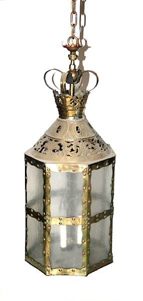 Appraisal: An English brass and glass lantern late th century approximate