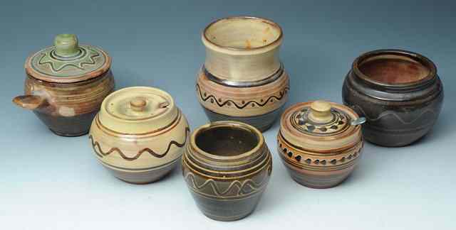 Appraisal: Charles Tustin British - Three Winchcombe Pottery pots one with