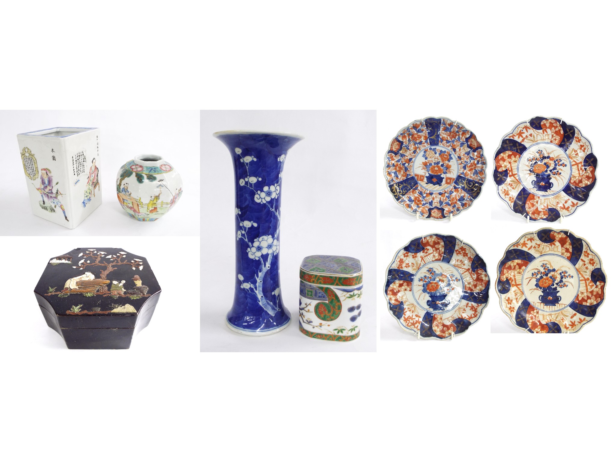 Appraisal: Mixed Oriental lot to include Chinese canton porcelain square brush