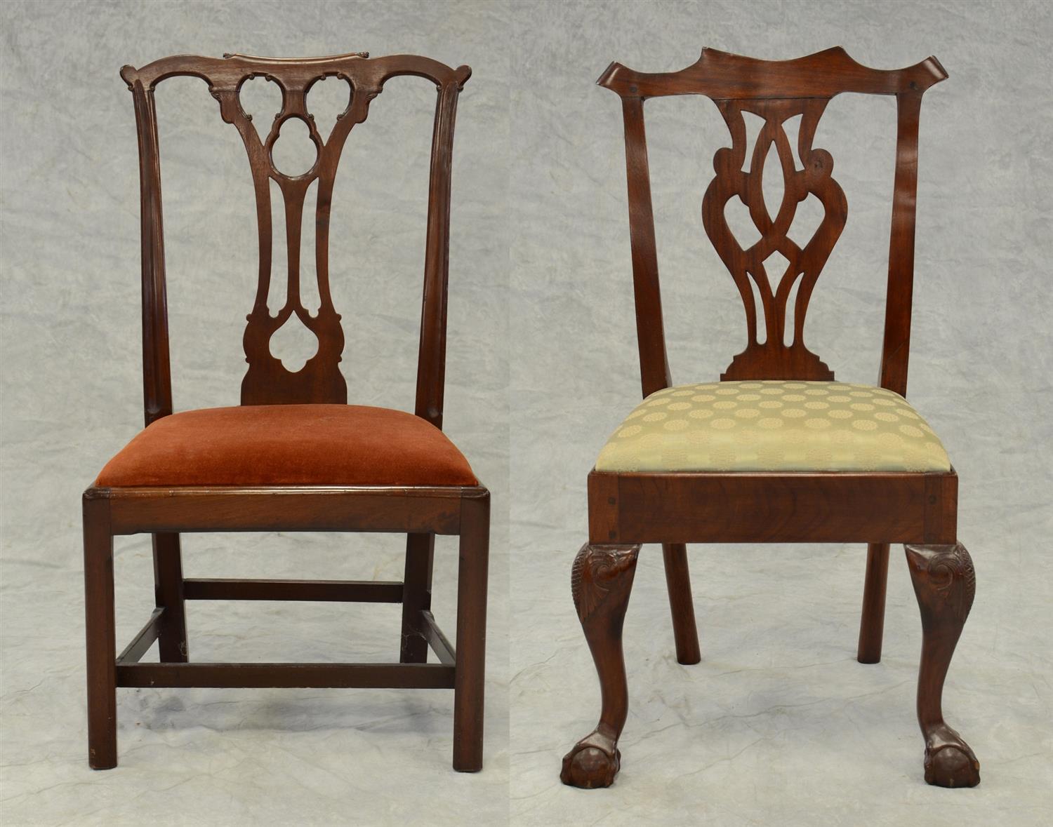 Appraisal: Mahogany Chippendale style side chairs mortise-through side rails one with