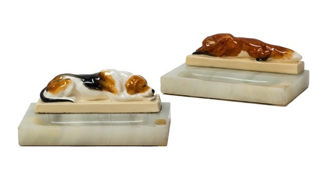 Appraisal: A pair of porcelain mounted onyx vide poche circa each