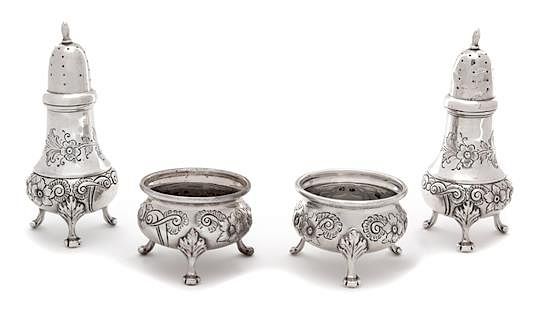 Appraisal: Two Pairs of American Silver Standing Peppers and Footed Salts