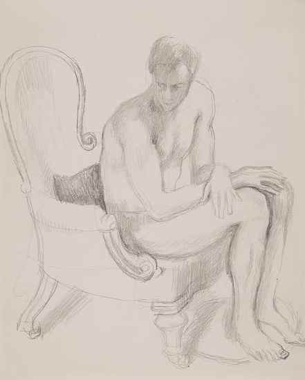 Appraisal: Dora Carrington - Ralph Partridge seat nude study pencil drawing