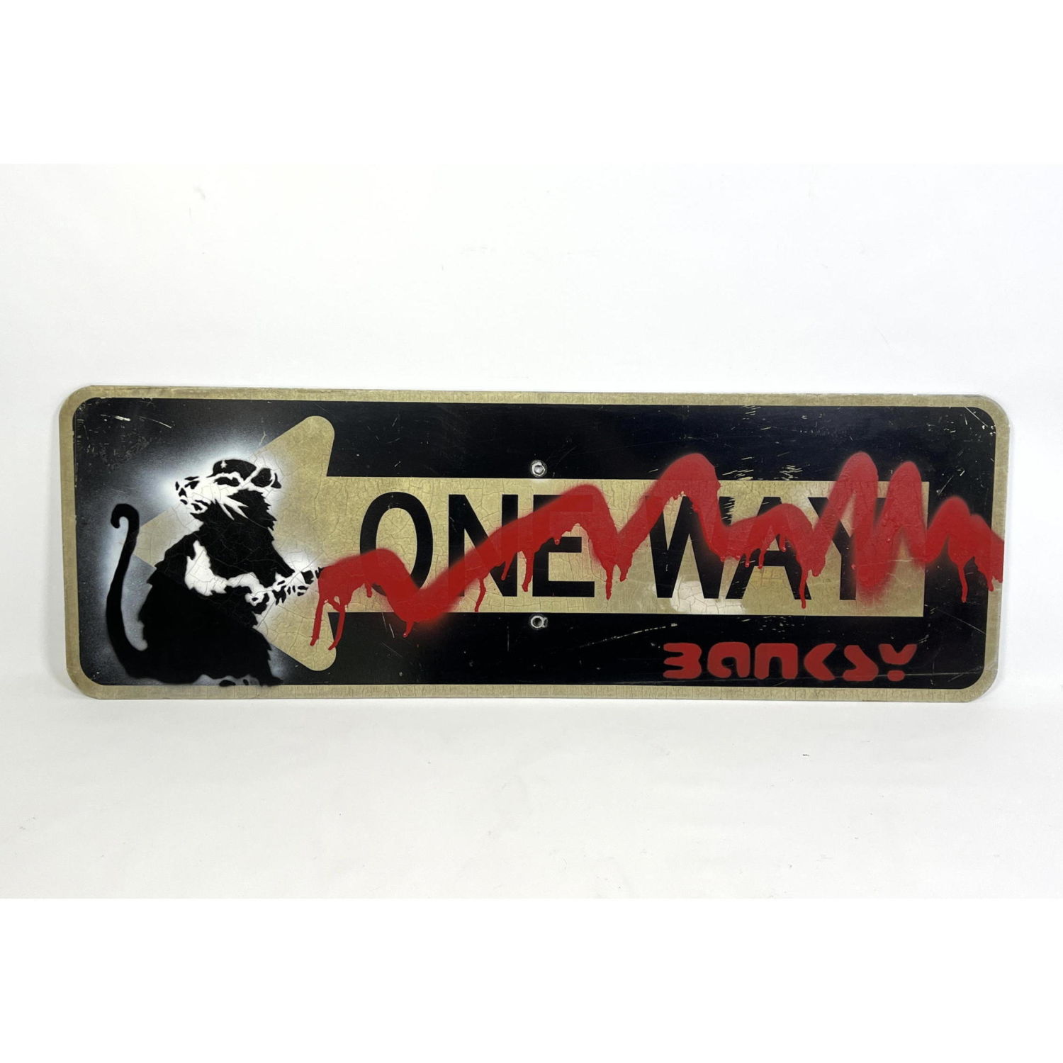 Appraisal: Graffiti Art on Metal Street Sign One Way Dimensions H