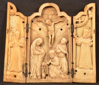 Appraisal: Continental th th C Ivory Carved Triptych Note Change This