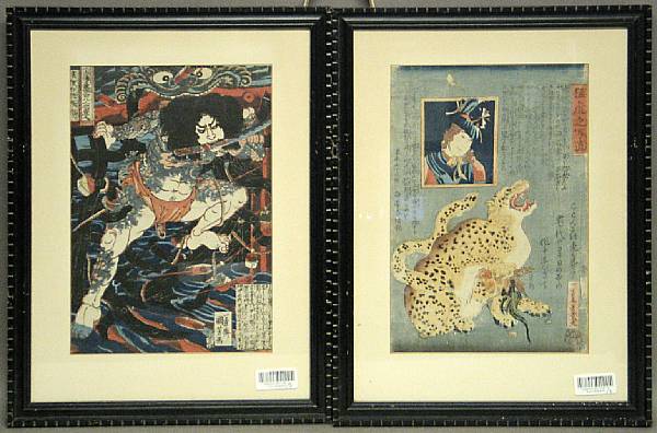 Appraisal: Utagawa School th Century Three woodblock prints Including one by