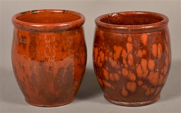 Appraisal: PA Mottled Glazed Redware Storage Jars Two Pennsylvania th Century