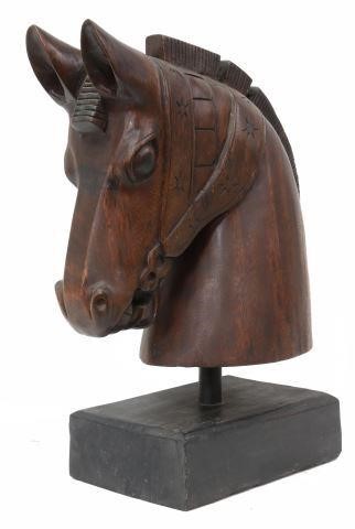 Appraisal: Carved wood sculpture Horse Head with roached mane detailed bridle