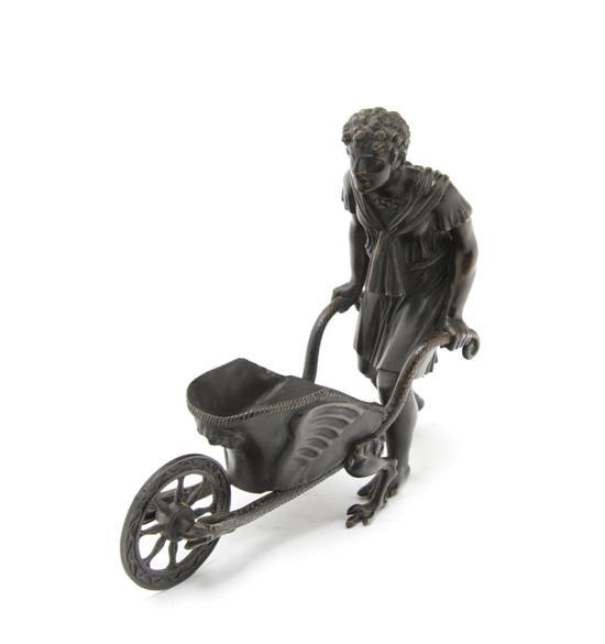 Appraisal: Neoclassical Bronze Figural Group depicting a man pushing a wheelbarrow