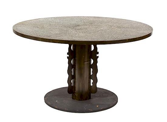 Appraisal: A Philip and Kelvin LaVerne Bronze Clad Wood Circular Table