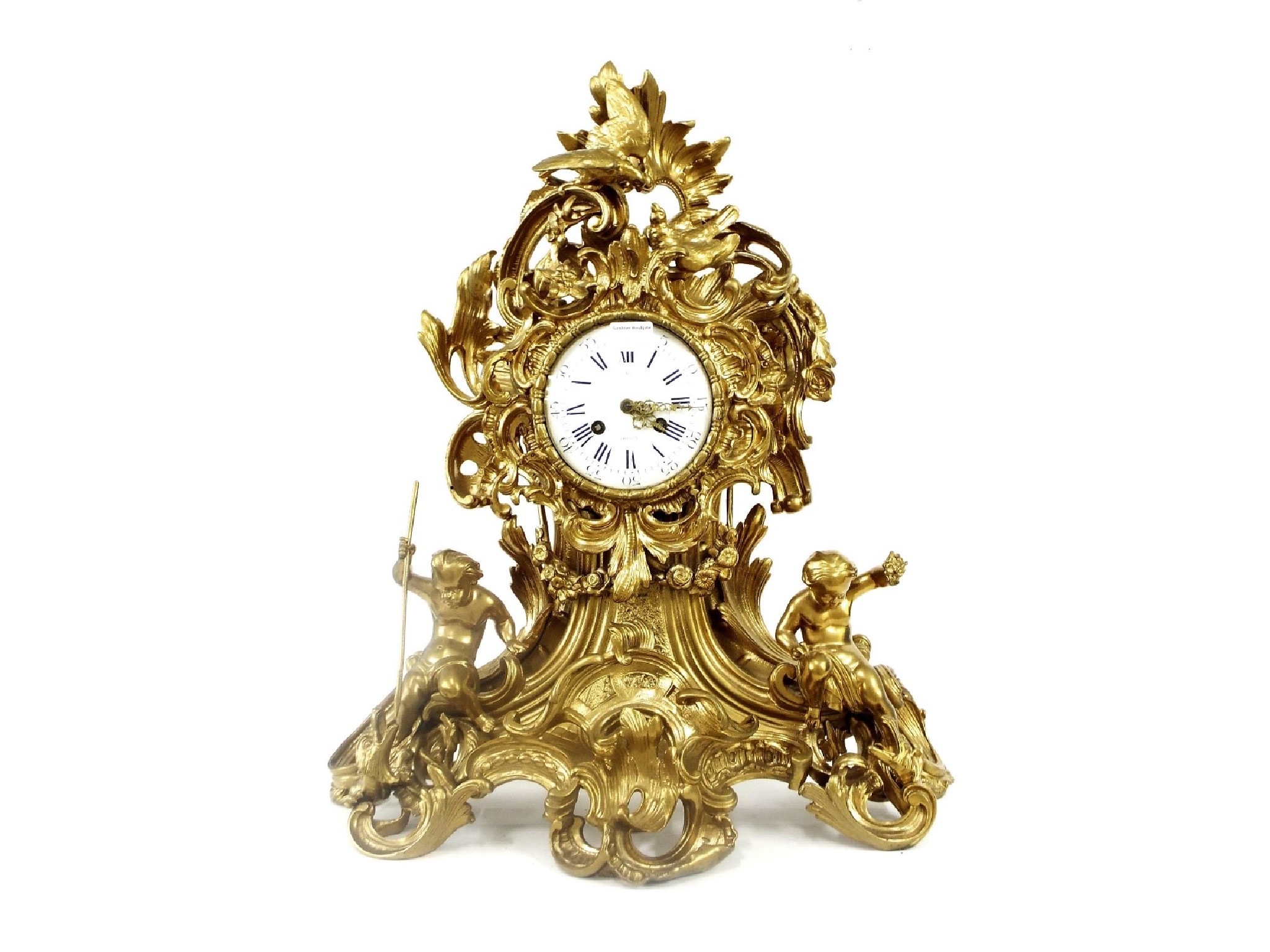 Appraisal: Large French rococo ormolu two train mantel clock the Raingo