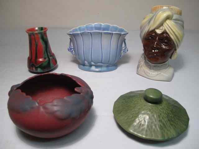 Appraisal: Group lot of assorted art pottery Includes Van Briggle bowl