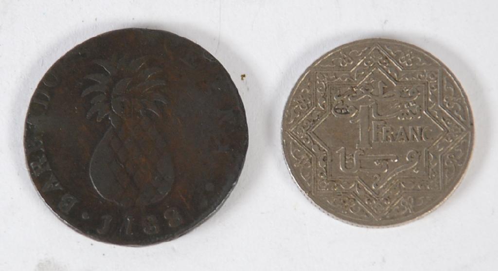 Appraisal: BARBADOS ONE PENNY COPPER COIN and packets of FOREIGN COINS