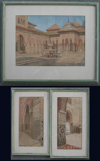 Appraisal: THREE MIDDLE EASTERN WATERCOLORS SIGNED GARRIGUES Largest depicts a courtyard