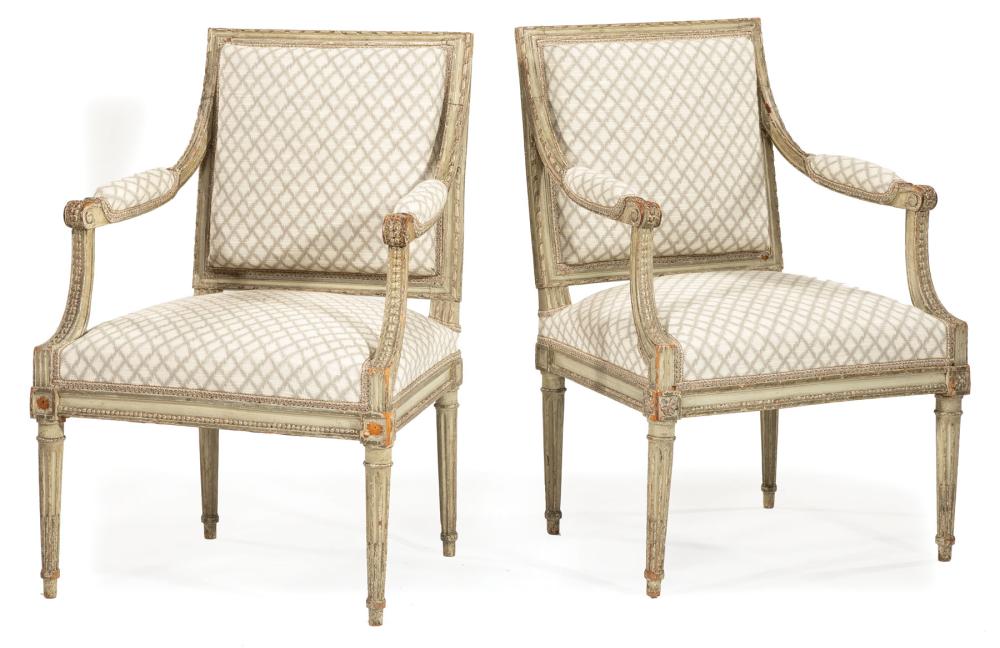 Appraisal: Pair of Louis XVI Gris Peinte Fauteuils late th early