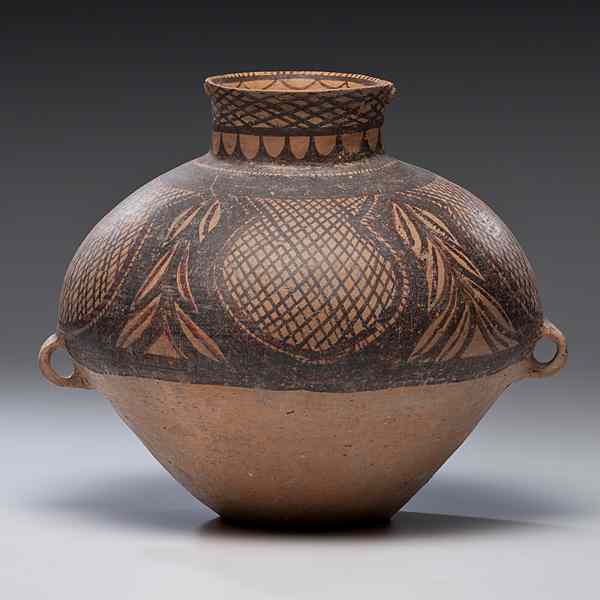 Appraisal: Chinese Neolithic Pot Chinese a neolithic terra cotta four-handled ovoid-form