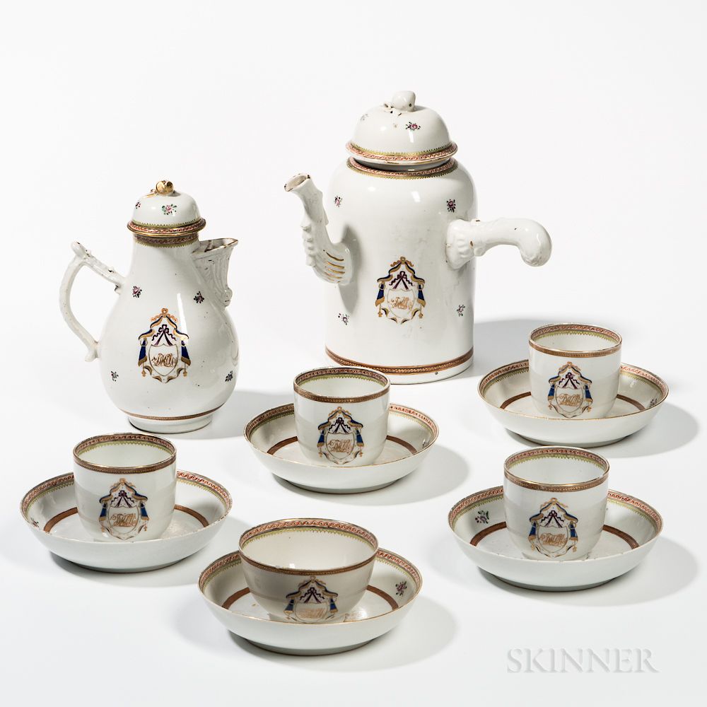 Appraisal: Armorial Export Porcelain Tea Coffee Service Armorial Export Porcelain Tea