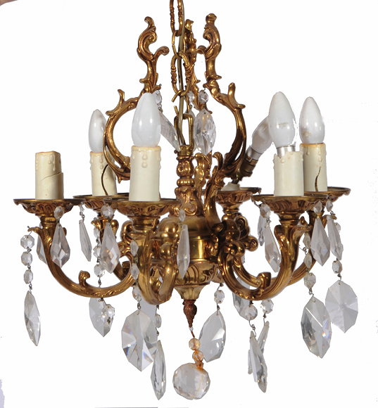 Appraisal: A GILT METAL SIX LIGHT ELECTROLIER with scrolling branches cm