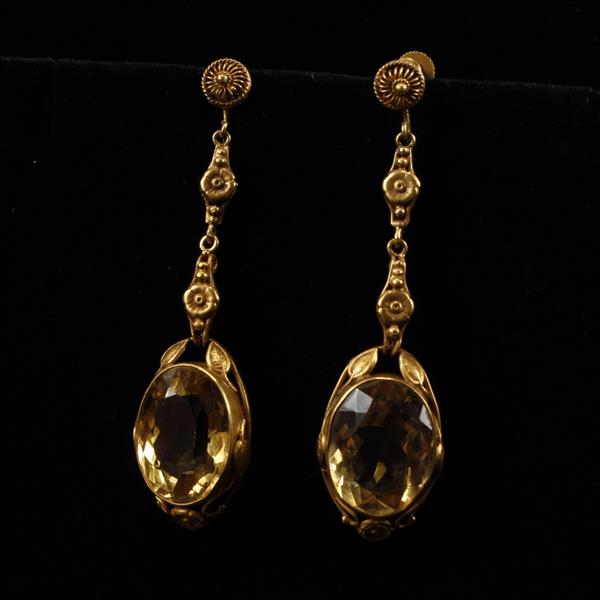 Appraisal: Edwardian Yellow Gold k Citrine Drop Antique Estate Screw Back