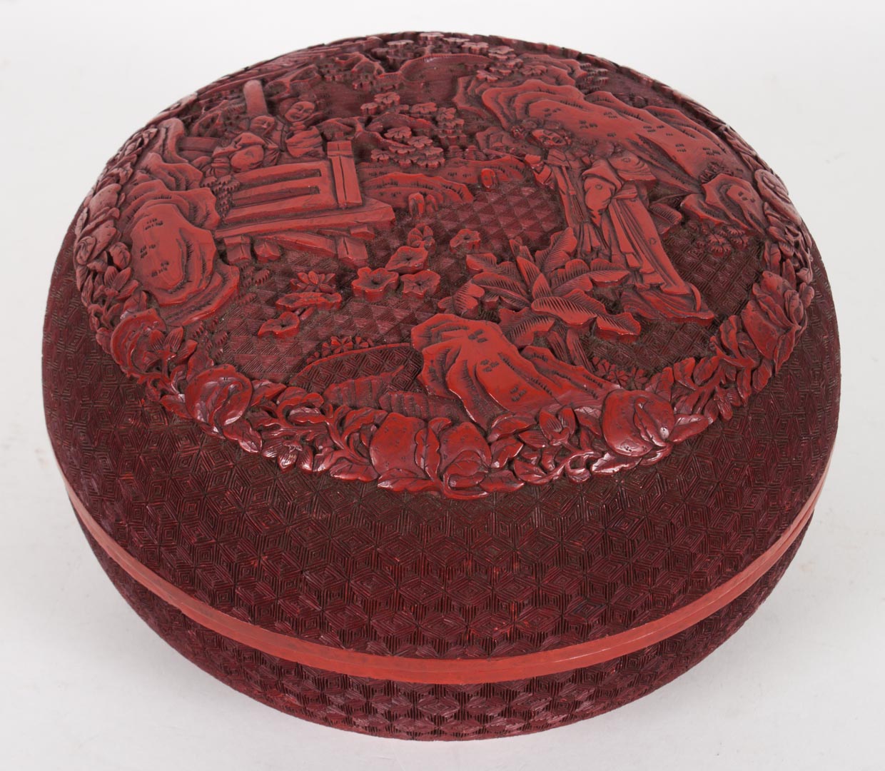 Appraisal: Chinese cinnabar lacquer box th century lid with figures in