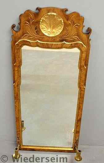 Appraisal: Queen Anne style burl walnut mirror by Thompson with gilt