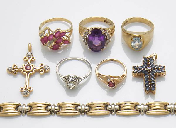 Appraisal: A collection of gem-set diamond k and k gold jewelry