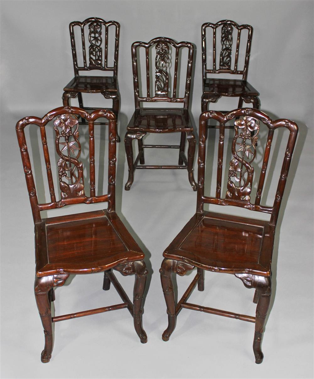 Appraisal: SET OF FIVE SIMILAR CARVED HARDWOOD ASIAN SIDE CHAIRS each