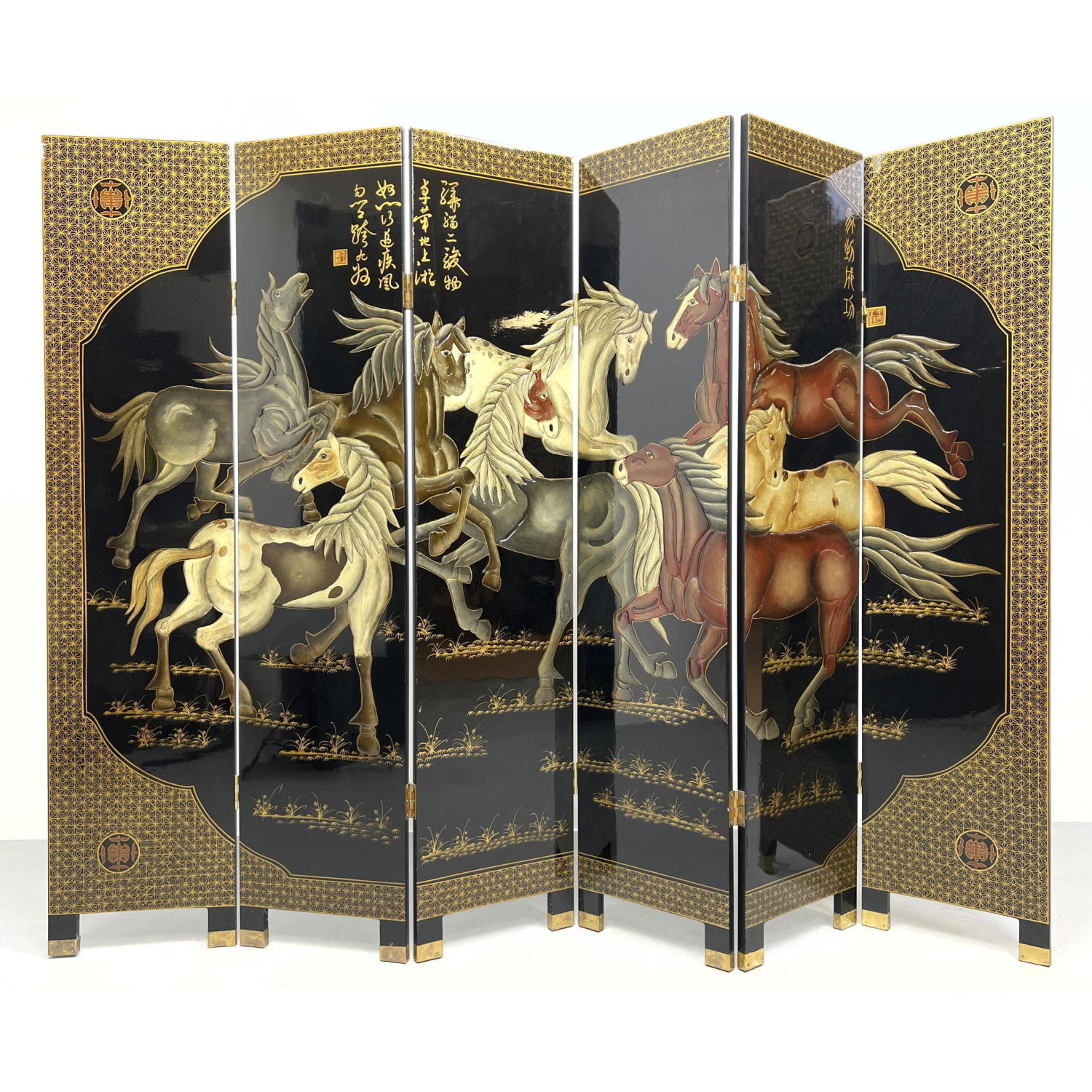 Appraisal: panel Chinese style Lacquer HORSE screen Dimensions H inches W