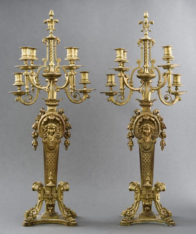 Appraisal: ITALIAN RENAISSANCE REVIVAL BRONZE CANDELABRA PR Pair of Italian Renaissance