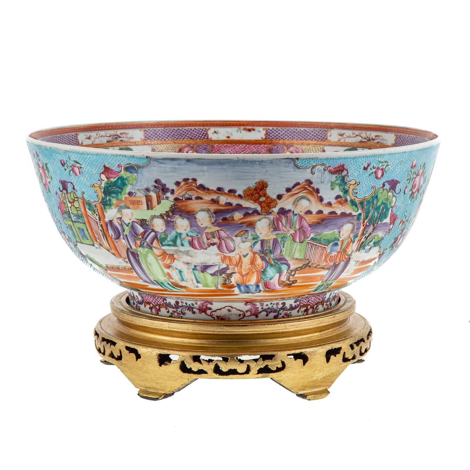 Appraisal: LARGE MANDARIN PALETTE TURQUOISE PUNCH BOWL Circa the finest punch