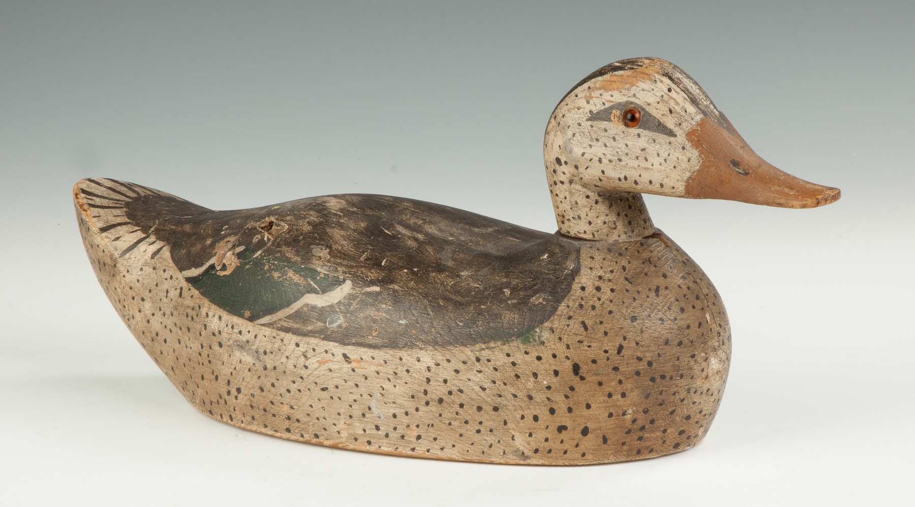 Appraisal: Carved Painted Vintage Duck Decoy Probably Mason Initialed GFK Glass