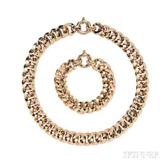 Appraisal: kt Gold Necklace and Bracelet Italy each composed of curb