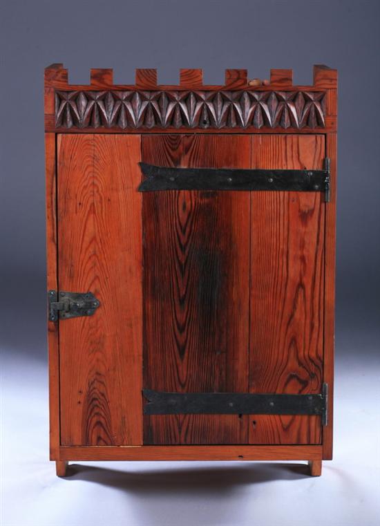 Appraisal: DUTCH STYLE PINE HANGING WALL CUPBOARD th century with wrought-iron