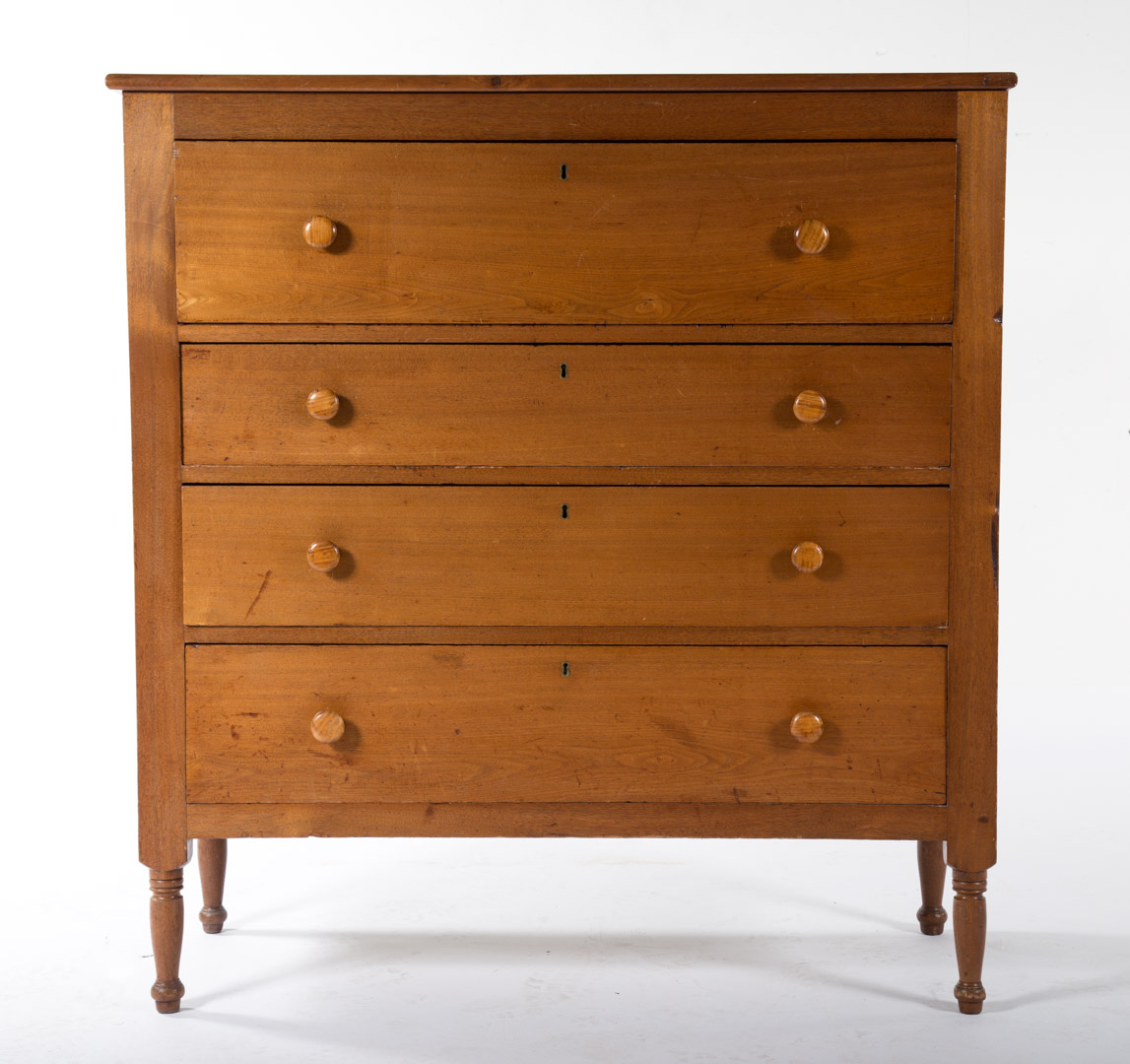 Appraisal: Late Federal walnut chest circa Pennsylvania four reverse graduated drawers