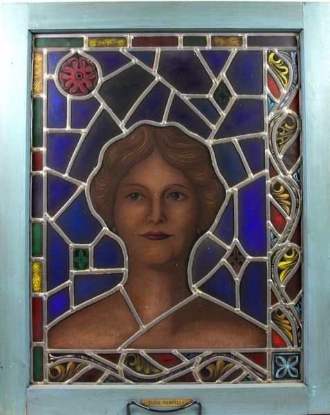 Appraisal: W H Burnham stained and leaded glass portrait medallion hand