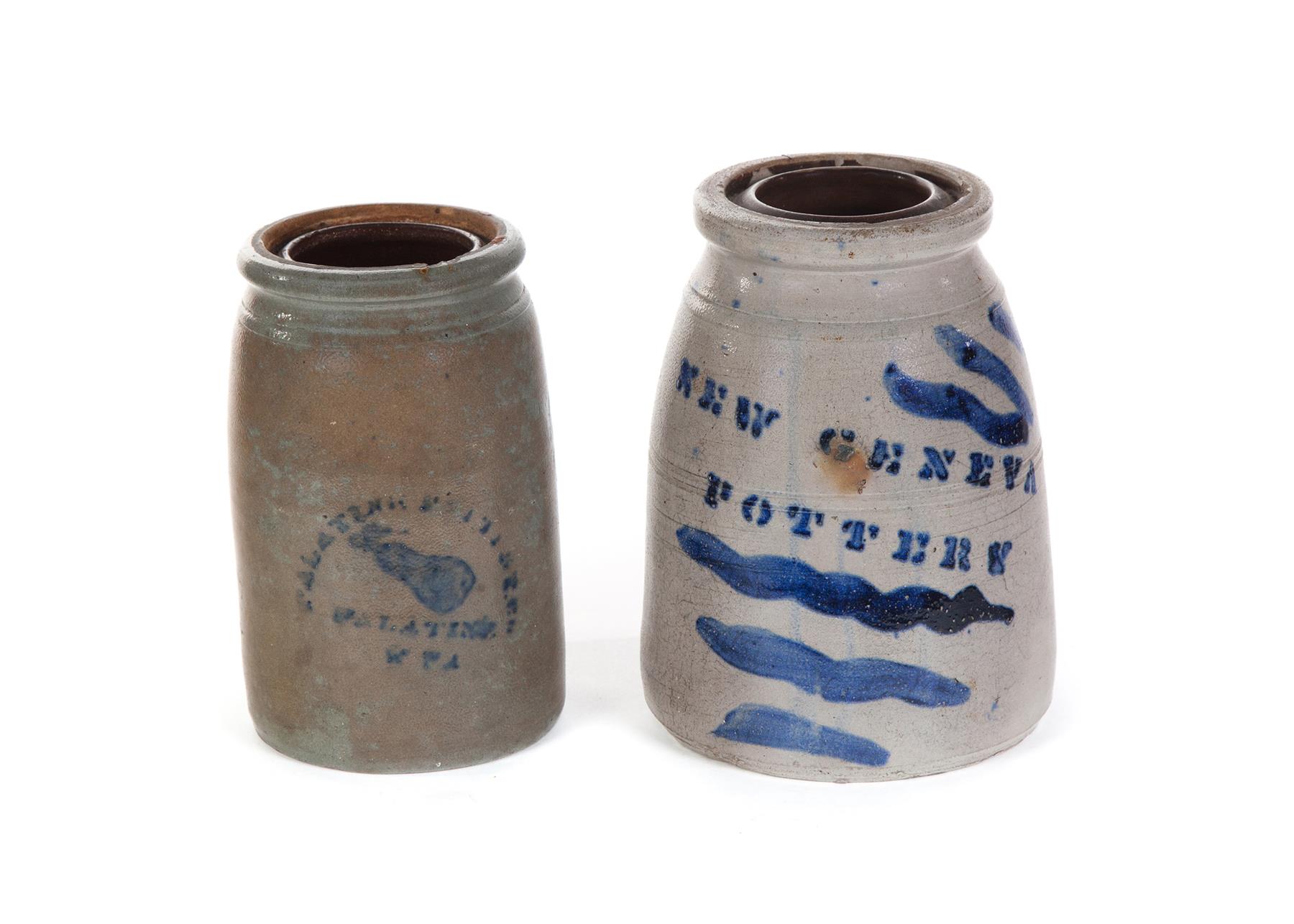 Appraisal: TWO AMERICAN STONEWARE CANNING JARS Second half- th century Cobalt