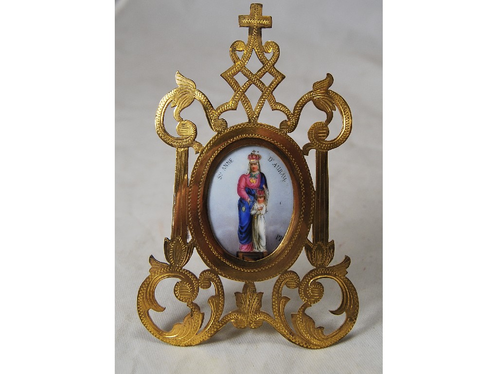 Appraisal: A gilt framed pocket icon of St Anne D'Auray painted