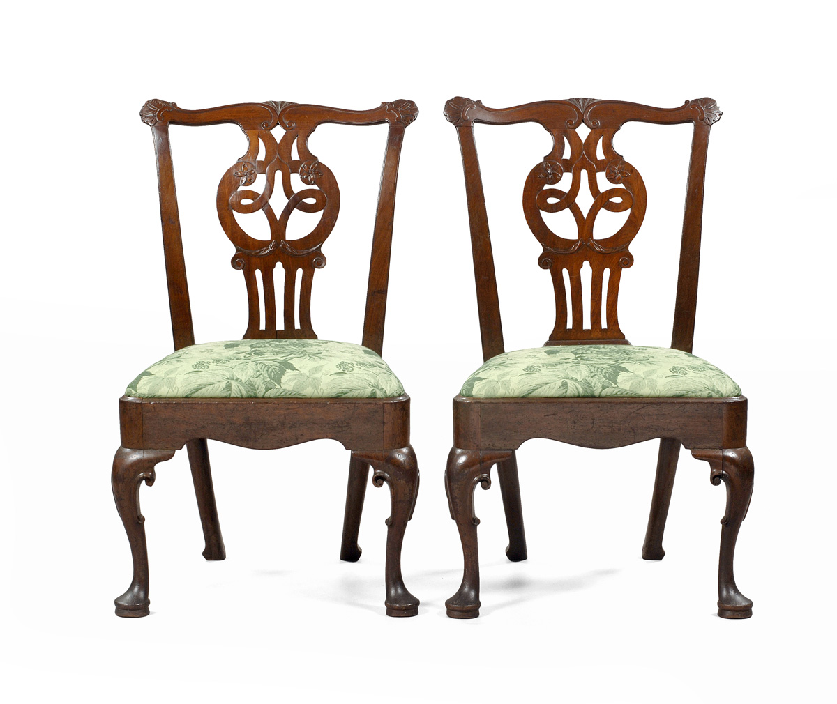 Appraisal: PAIR OF QUEEN ANNE WALNUT SIDE CHAIRS The arched crest