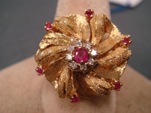 Appraisal: K YG diamond ruby ring small diamonds small rubies size