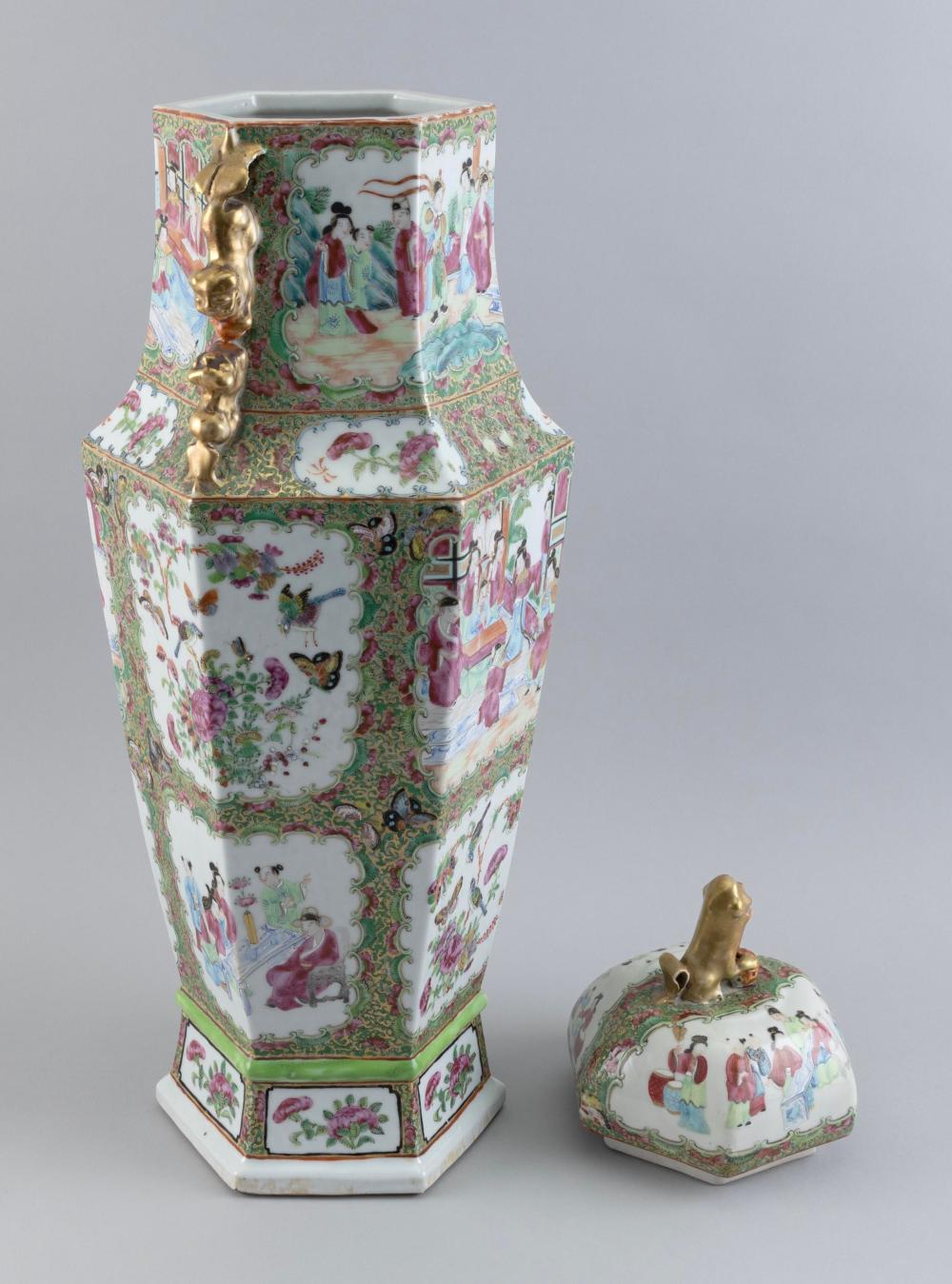 Appraisal: CHINESE EXPORT PORCELAIN COVERED TEMPLE VASE LATE TH CENTURY HEIGHT