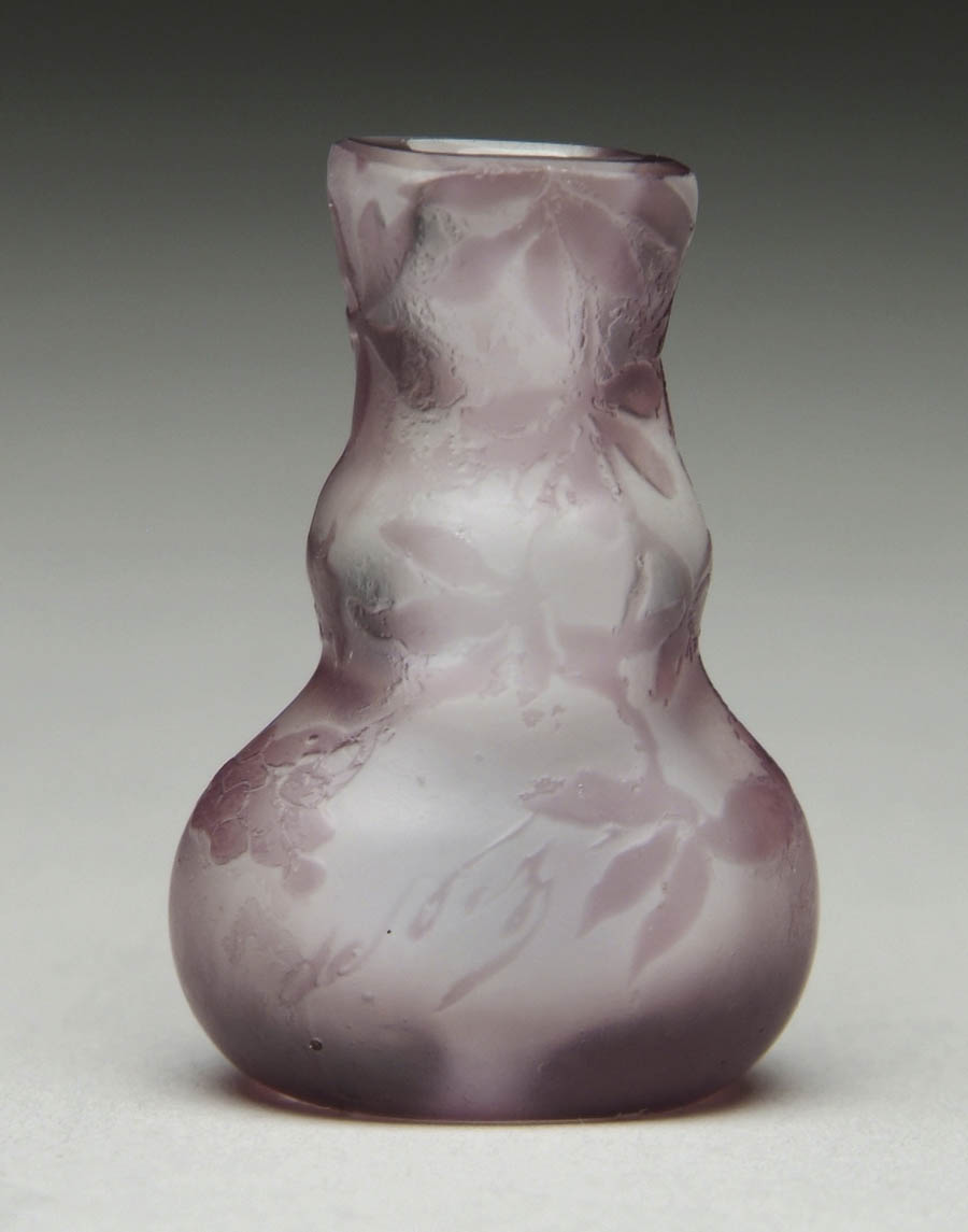 Appraisal: MINIATURE DEVEZ CAMEO VASE Amethyst on a frosted clear background