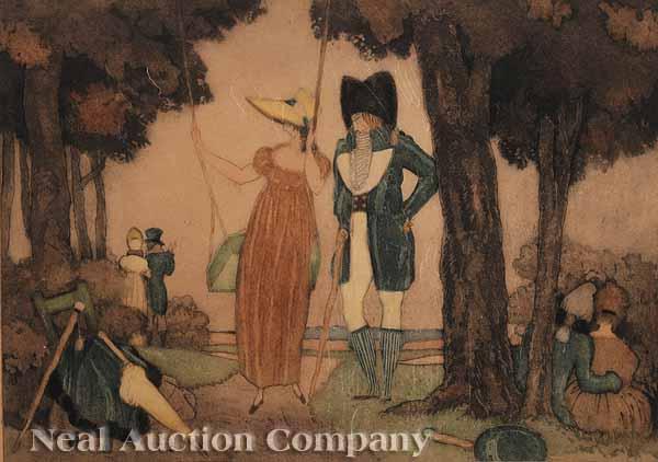 Appraisal: Continental School early th c Courting Couples color lithograph pencil