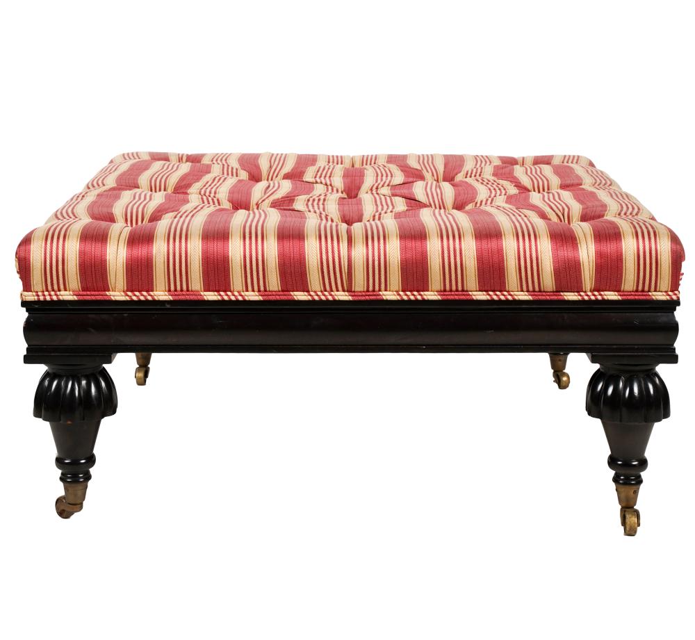 Appraisal: ANGLO-INDIAN STYLE STAINED WOOD OTTOMANmodern the tufted upholstered top covered