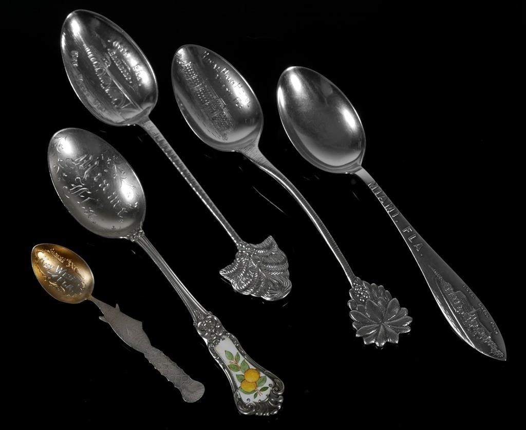 Appraisal: MIAMI STERLING SOUVENIR SPOONSFive antique sterling silver souvenir spoons all