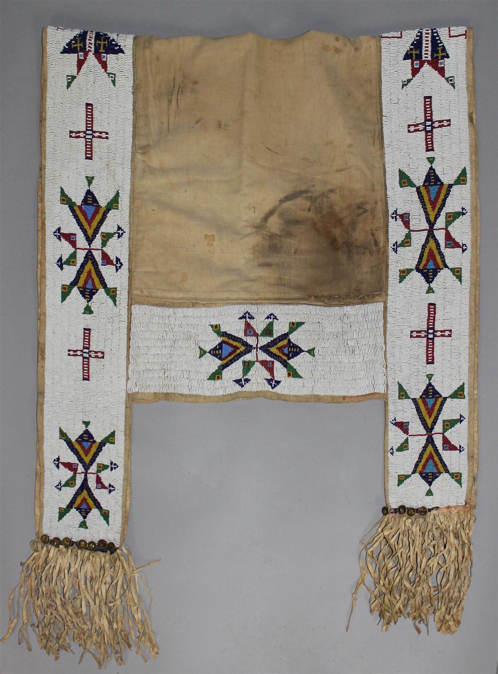 Appraisal: PLAINS BEADED HIDE AND CLOTH SADDLE BLANKET late th C