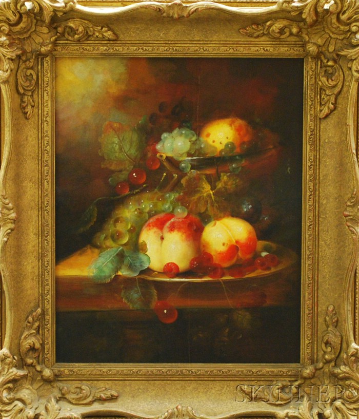 Appraisal: British School th Century Still Life with Peaches and Grapes