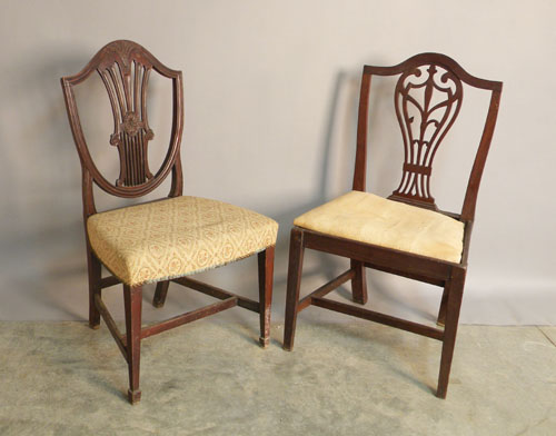 Appraisal: Two Hepplewhite mahogany shield back dining chairs ca