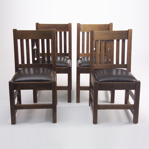 Appraisal: LIMBERT Four dining chairs with vertical back slats the middle